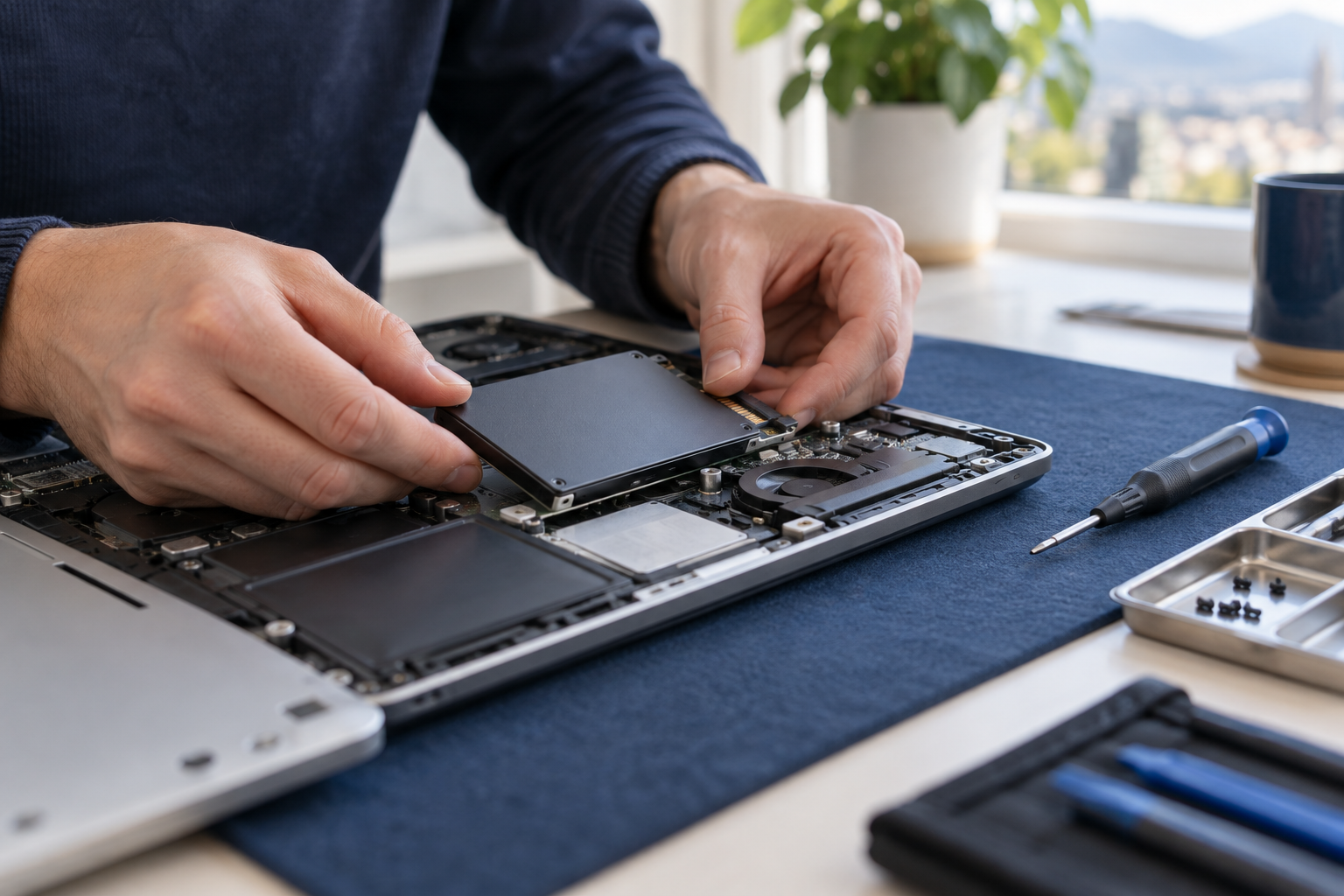 SSD-Aufrüstung an einem geöffneten Notebook